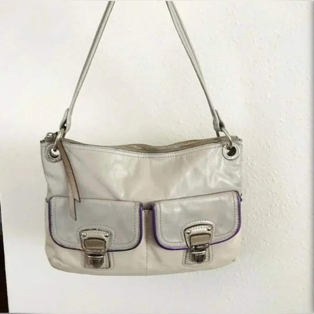 Coach Silver Metallic Leather Messenger Shoulder Bag #18996